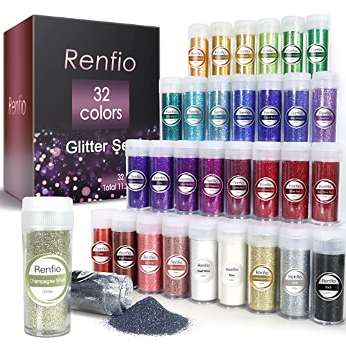 Renfio 32 Colors Glitter Set 1693oz 480g Ultra Fine Glitter Powder PET 1128 0008 02mm Resin Suppies Assorted Craft Glitter for Fake Nails Resin Art Tumblers Slime Hair Bomb - Image 1