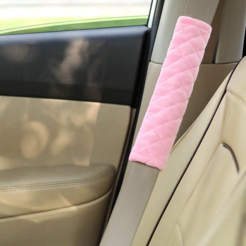 Amooca Soft Auto Seat Belt Cover Seatbelt Shoulder Pad Cushions 2 PCS for a More Comfortable Driving Universal Fit for All Cars and Backpack Pink - Image 3