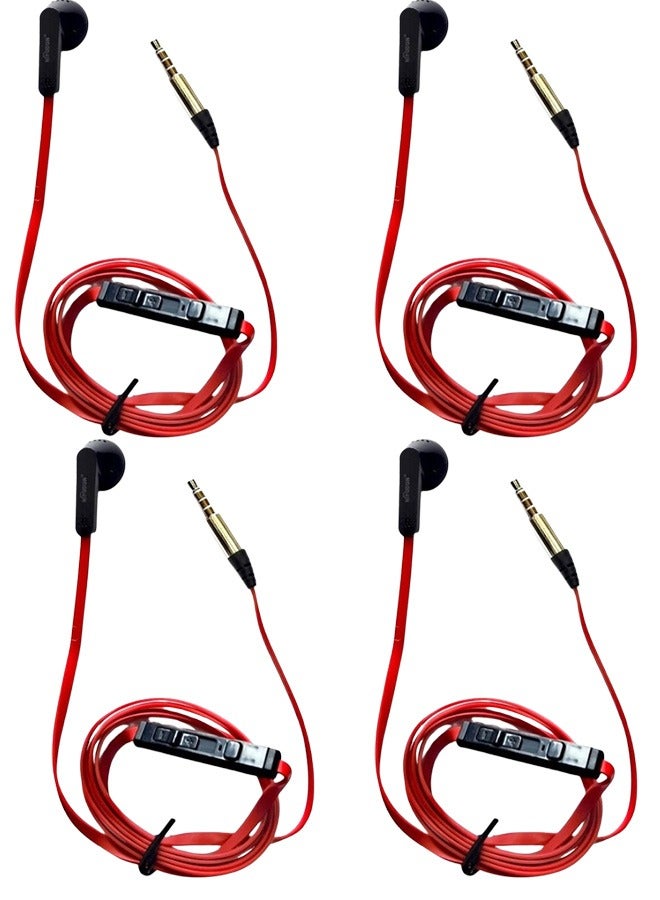 Taimi Pack Of 4 Wired earbuds microphone and volume control Comfortable comfort Balanced sound Tangle-resistant cable Red and black  - Image 1
