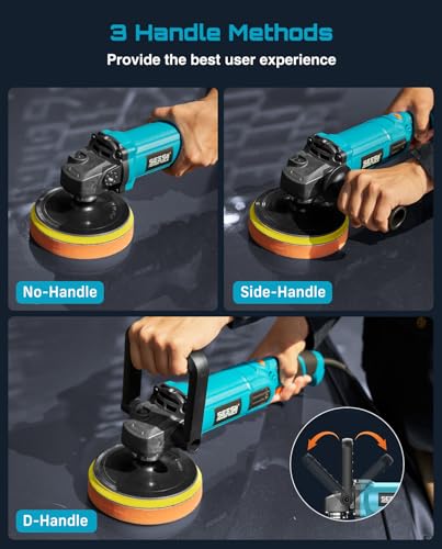 Seesii Car Buffer Polisher 1600W, 7"/6" Variable Speed 2056-3600 RPM Rotary Polisher with Copper Motor & Detachable Handles, Ideal for DIY Detailers, Auto Detailing Hobbyists, Scratch Removal & Waxing - Image 5