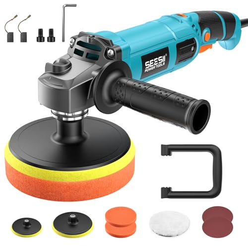 Seesii Car Buffer Polisher 1600W, 7"/6" Variable Speed 2056-3600 RPM Rotary Polisher with Copper Motor & Detachable Handles, Ideal for DIY Detailers, Auto Detailing Hobbyists, Scratch Removal & Waxing - Image 1
