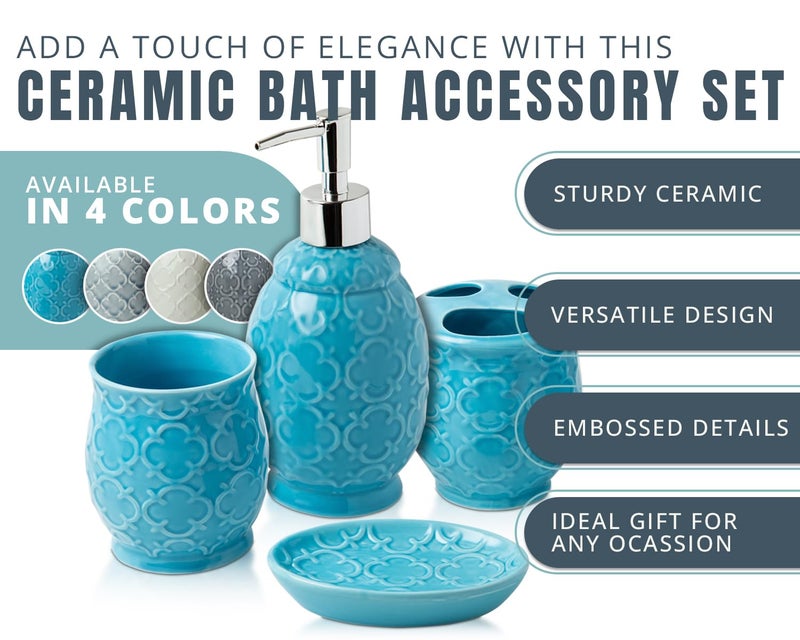 Comfify مجموعة إكسسوارات الحمام من كومفي 4 قطع - مجموعة حمام سيراميكية بتشطيب لامع أزرق - إكسسوارات حديثة للحمام تشمل صحن صابون، كوب، وحامل فرشاة أسنان - Image 4