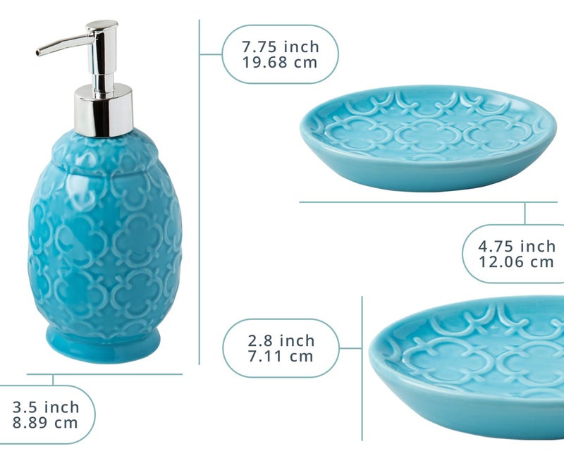Comfify مجموعة إكسسوارات الحمام من كومفي 4 قطع - مجموعة حمام سيراميكية بتشطيب لامع أزرق - إكسسوارات حديثة للحمام تشمل صحن صابون، كوب، وحامل فرشاة أسنان - Image 3