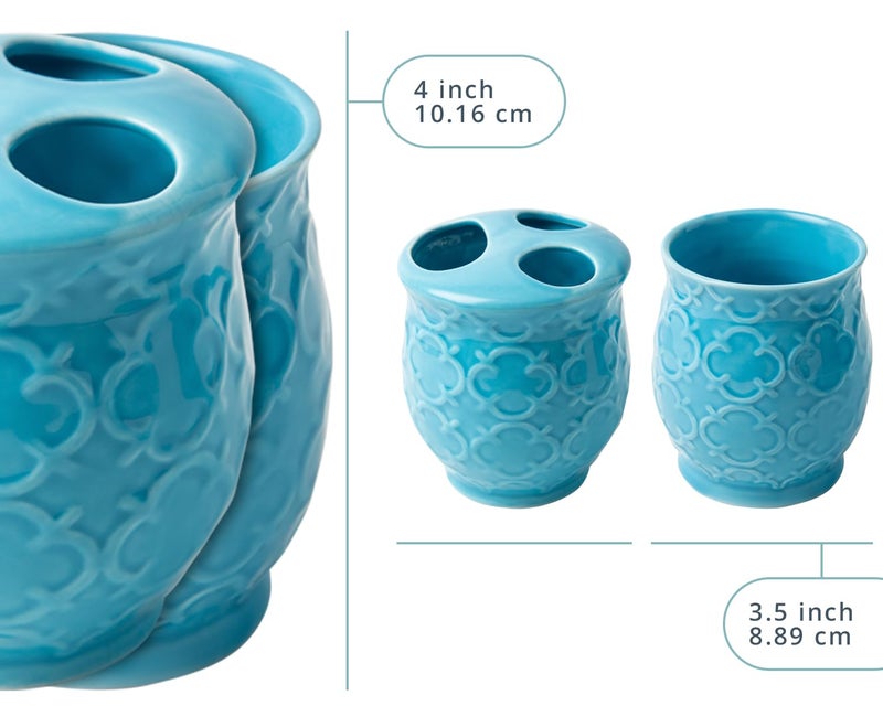 Comfify مجموعة إكسسوارات الحمام من كومفي 4 قطع - مجموعة حمام سيراميكية بتشطيب لامع أزرق - إكسسوارات حديثة للحمام تشمل صحن صابون، كوب، وحامل فرشاة أسنان - Image 2