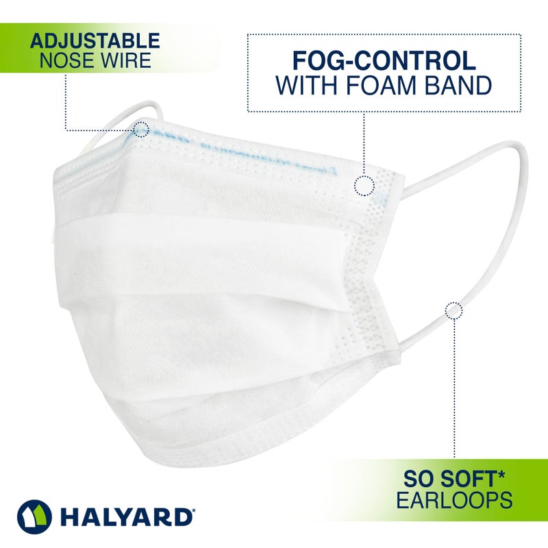 HALYARD قناع إجراء قابل للتصرف HALYARD FLUIDSHIELD 1 خالي من الضباب، مع بطانة SO SOFT وحلقات أذن SO SOFT، تصميم مطوي، أبيض، 41802 (علبة من 50)  - Image 3