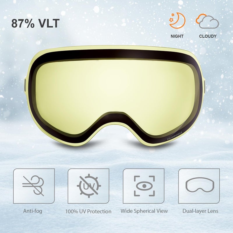 VANRORA X-Mag Ski Goggles Replacement Lens, Extra Snowboard Goggles Lens, Anti-Fog & 100% UV Protection - Image 2