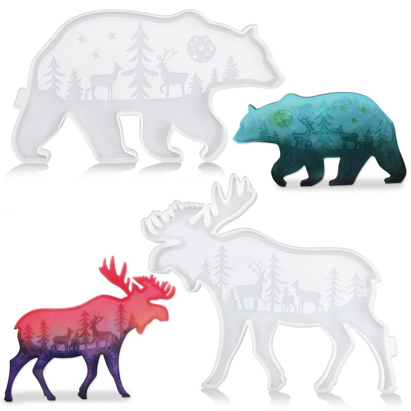 2 Pcs Deer Bear Resin Molds Silicone Kit Large Resin Casting Molds for DIY Christmas Decor