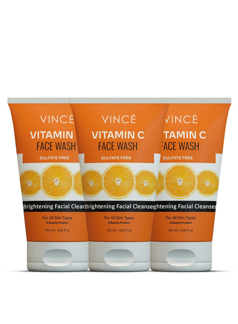 VINCE Vitamin C Face Wash - Pack of 3 – Deep Cleanses, Brightens and Moisturizes Skin – Fades Dark Spots & Blemishes – Removes Dirt, Impurities and Reveals Even-Toned, Radiant Skin – 120ml Each - Image 1