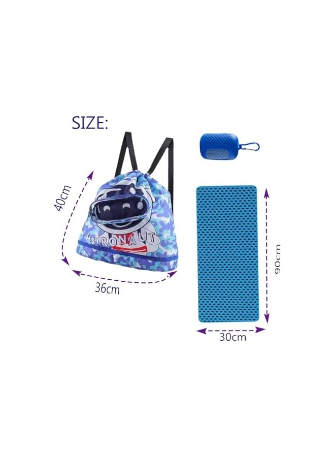 PROMASS Swimming Backpack For Kids, Dry And Wet Separation Waterproof Storage Bag Portable Drawstring Backpack For Gym Sports Beach Pool Gear Bag，Ice-Cold Quick-Dry Towel（Blue） - Image 3