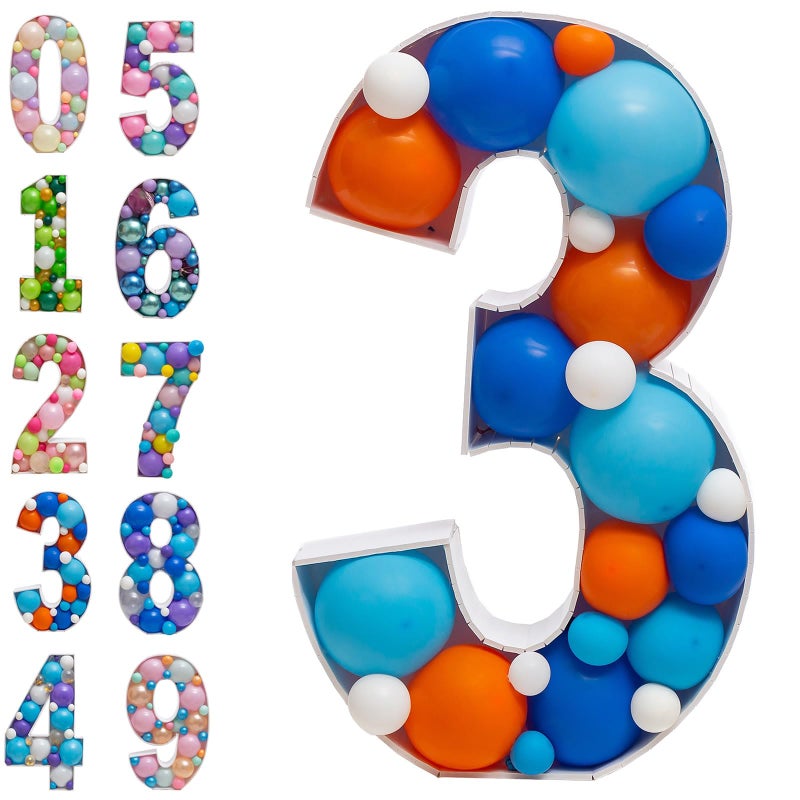 JoyBox Design Mosaic Balloon Frame Numbers 3 Pre-Cut Large Foam Board Sign Cut-Out for Boy Girl Birthday Backdrop Anniversary Decoration - Image 1