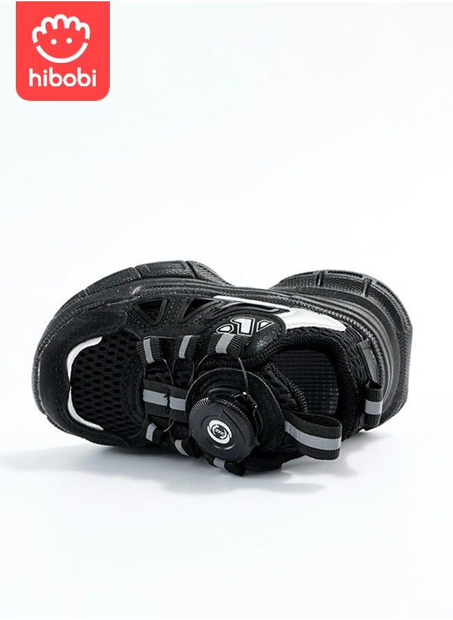 hibobi - Children's Sports Shoes Breathable Mesh Low-top Swivel Buckle Heightening Running Shoes Suitable for Boys and Girls - Black - Image 1