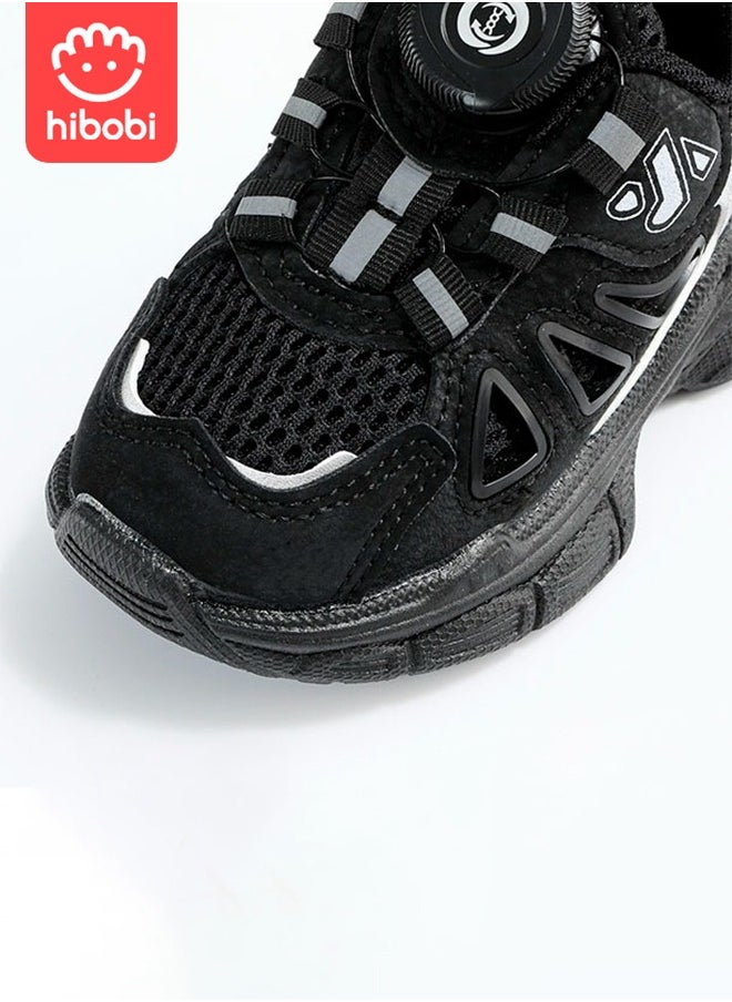 hibobi - Children's Sports Shoes Breathable Mesh Low-top Swivel Buckle Heightening Running Shoes Suitable for Boys and Girls - Black - Image 1