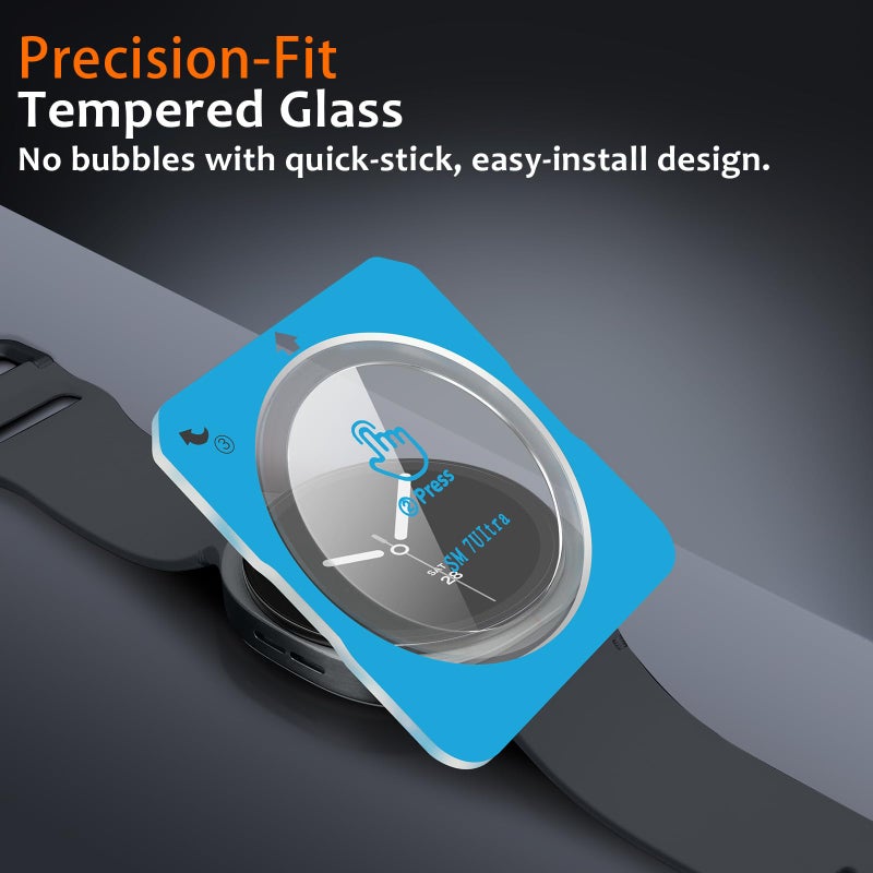 Amizee 3 in 1 Metal Case for Samsung Galaxy Watch 8 44mm Case with Screen Protector, Rugged Bumper Scratch Resistant Protection Cover for Galaxy Watch 8, Numeric-Graphite/Orange - Image 4