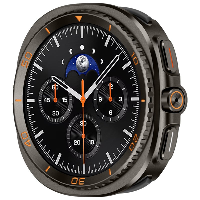 Amizee 3 in 1 Metal Case for Samsung Galaxy Watch 8 44mm Case with Screen Protector, Rugged Bumper Scratch Resistant Protection Cover for Galaxy Watch 8, Numeric-Graphite/Orange - Image 1