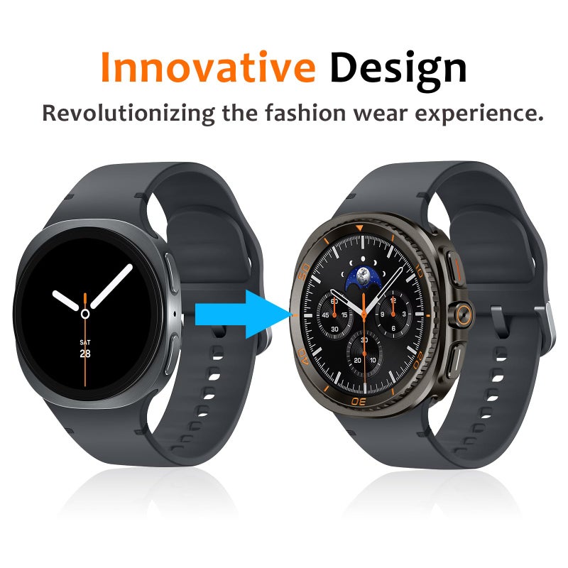 Amizee 3 in 1 Metal Case for Samsung Galaxy Watch 8 44mm Case with Screen Protector, Rugged Bumper Scratch Resistant Protection Cover for Galaxy Watch 8, Numeric-Graphite/Orange - Image 2