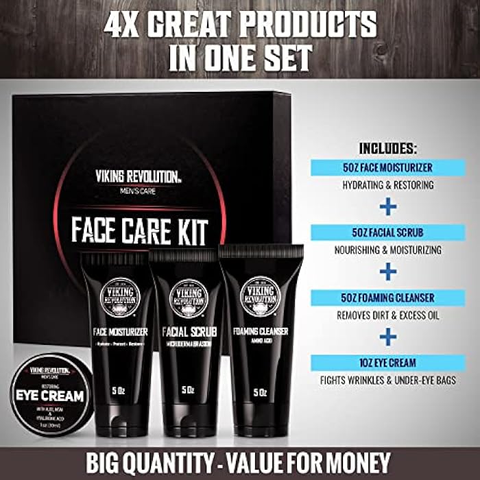 Viking Revolution Men's Facial Skin Care Kit - Includes Rejuvenating Face Moisturizer, Microdermabrasion Facial Scrub, Foaming Cleanser (5oz Each) and Eye Cream (1oz) - Image 4