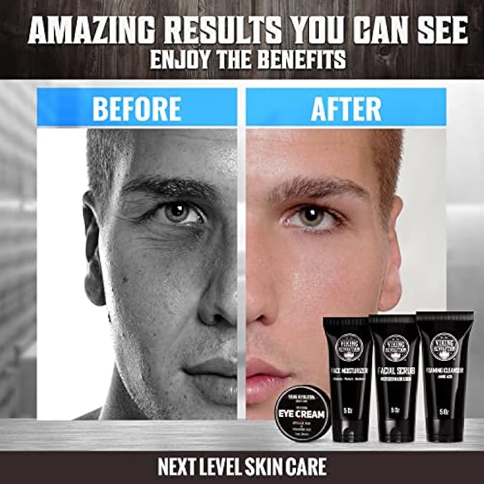 Viking Revolution Men's Facial Skin Care Kit - Includes Rejuvenating Face Moisturizer, Microdermabrasion Facial Scrub, Foaming Cleanser (5oz Each) and Eye Cream (1oz) - Image 3