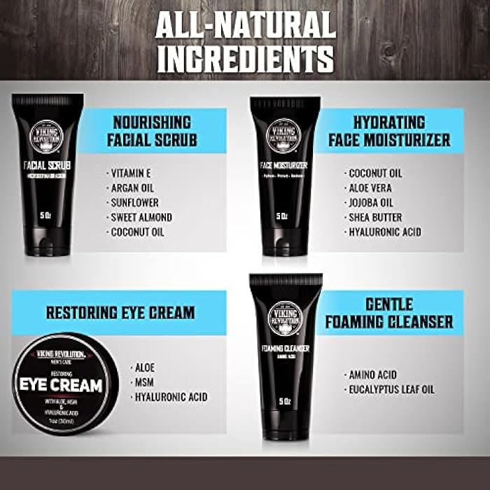 Viking Revolution Men's Facial Skin Care Kit - Includes Rejuvenating Face Moisturizer, Microdermabrasion Facial Scrub, Foaming Cleanser (5oz Each) and Eye Cream (1oz) - Image 5
