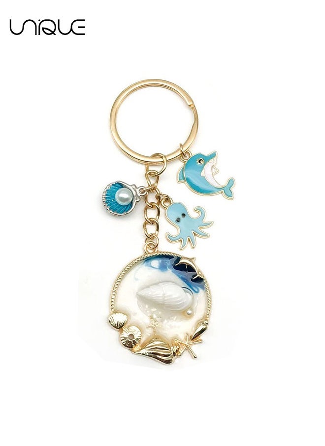 Unique Keychain - Blue Ocean Series Keychain - Conch Pendant Keychain - Blue Dolphin Octopus Keychain - Stylish and Simple  - Image 1