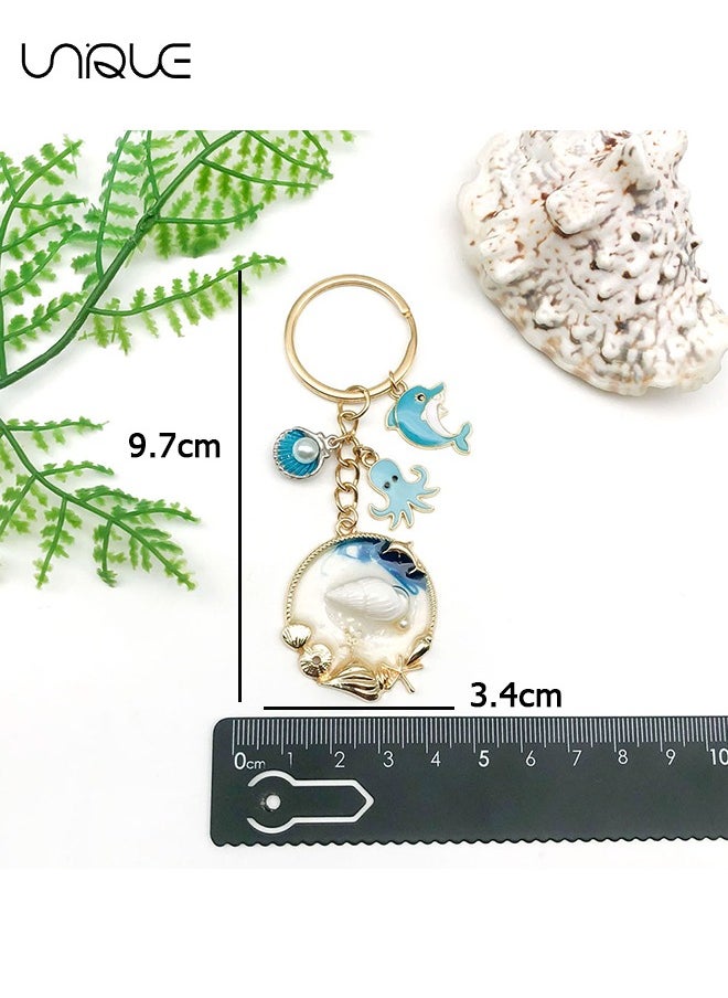 Unique Keychain - Blue Ocean Series Keychain - Conch Pendant Keychain - Blue Dolphin Octopus Keychain - Stylish and Simple  - Image 2