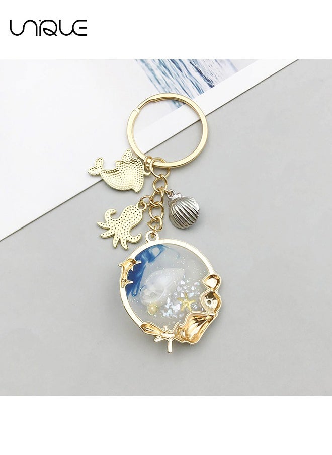 Unique Keychain - Blue Ocean Series Keychain - Conch Pendant Keychain - Blue Dolphin Octopus Keychain - Stylish and Simple  - Image 3