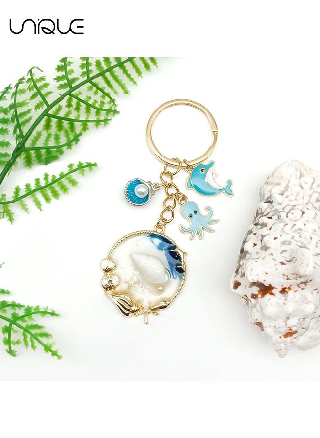 Unique Keychain - Blue Ocean Series Keychain - Conch Pendant Keychain - Blue Dolphin Octopus Keychain - Stylish and Simple  - Image 4