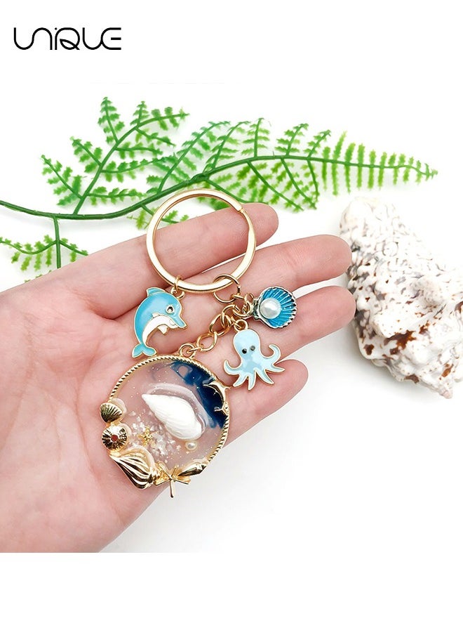 Unique Keychain - Blue Ocean Series Keychain - Conch Pendant Keychain - Blue Dolphin Octopus Keychain - Stylish and Simple  - Image 5