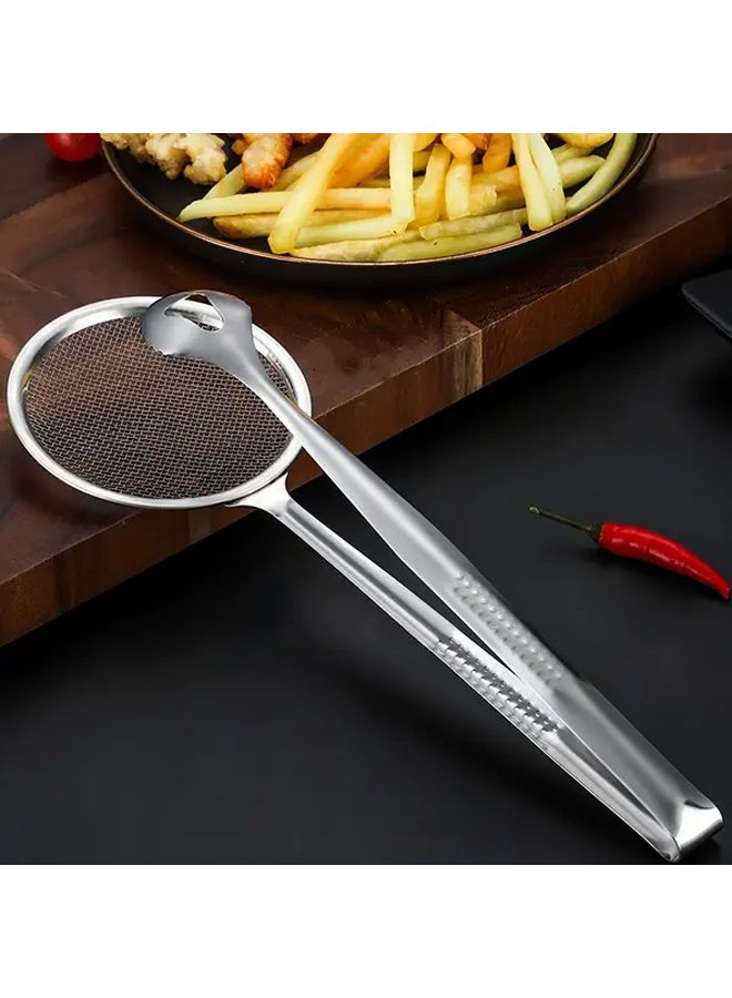 2Pcs Silvery Stainless Steel Strainer Tongs Multi Functional Kitchen Tool For Frying Draining And Serving Food Durable Easy To Clean Perfect For Home Cooking - Image 5