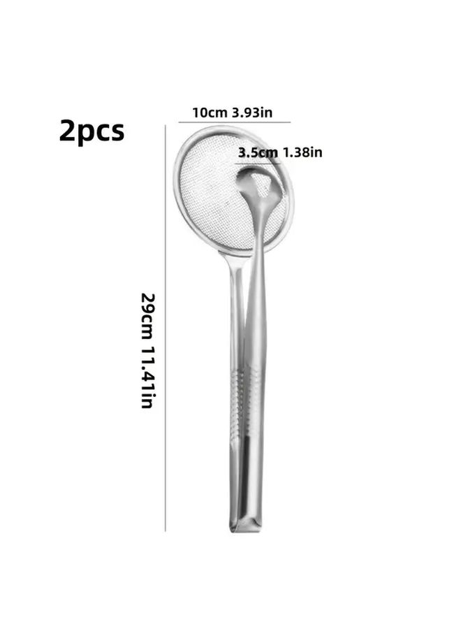 2Pcs Silvery Stainless Steel Strainer Tongs Multi Functional Kitchen Tool For Frying Draining And Serving Food Durable Easy To Clean Perfect For Home Cooking - Image 3
