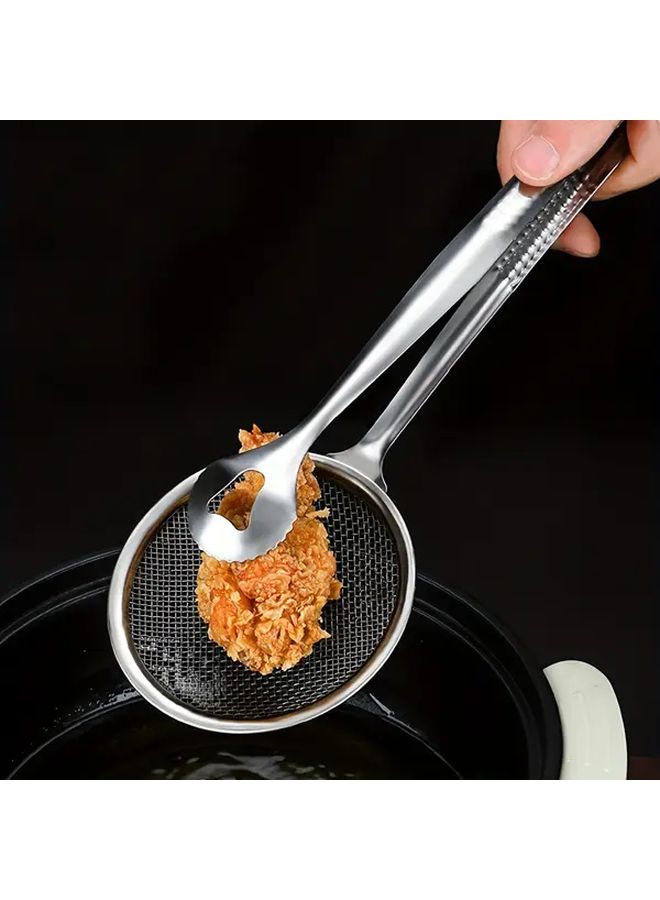 2Pcs Silvery Stainless Steel Strainer Tongs Multi Functional Kitchen Tool For Frying Draining And Serving Food Durable Easy To Clean Perfect For Home Cooking - Image 1