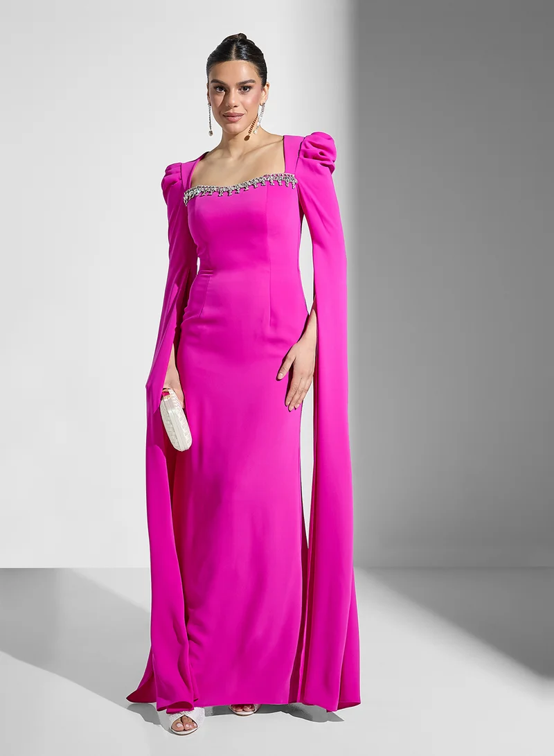 Akadia Fashion Cape Sleeve Gown Dress