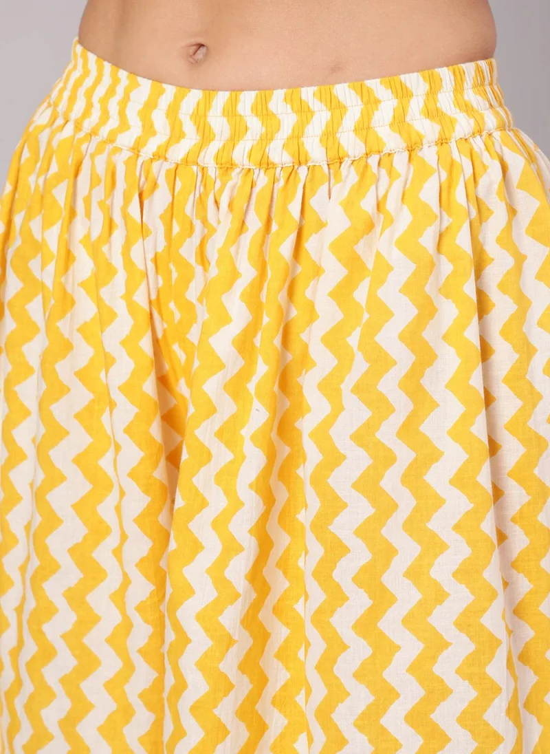 ZERESOUQ Yellow Cotton Casual Kurta Set with Dupatta