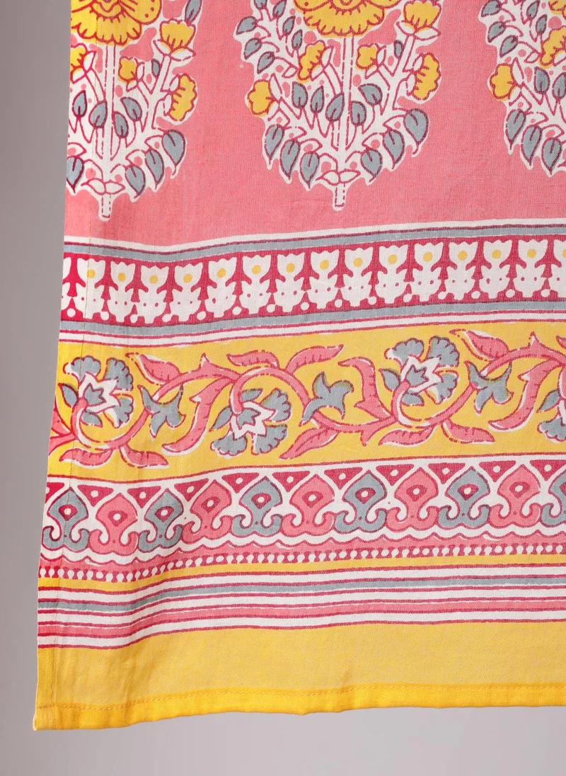 ZERESOUQ Yellow Cotton Casual Kurta Set with Dupatta