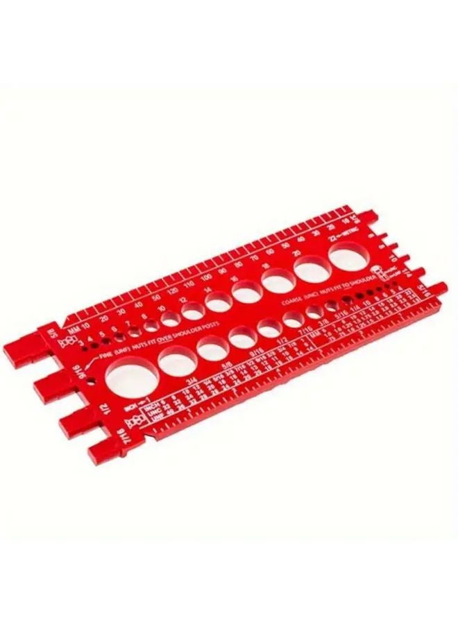Red Plastic Bolt Nut Thread Gauge Checker With Inch Centimeter Ruler - Image 1