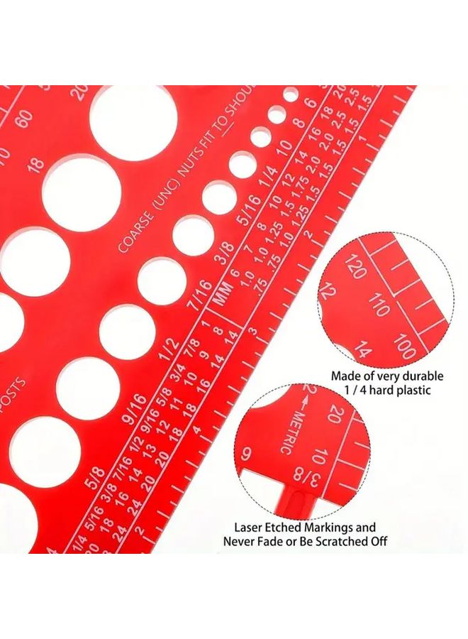 Red Plastic Bolt Nut Thread Gauge Checker With Inch Centimeter Ruler - Image 3
