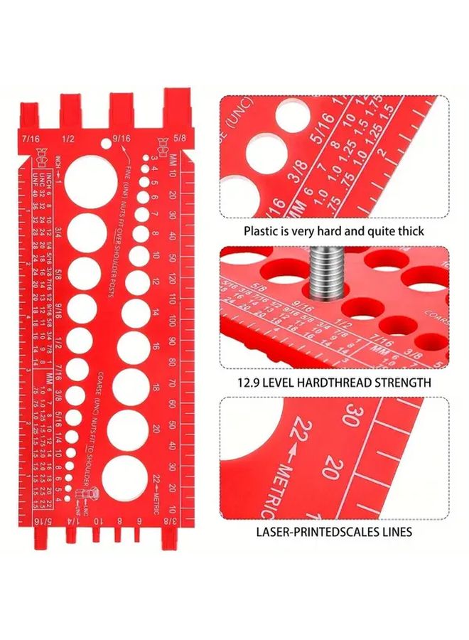 Red Plastic Bolt Nut Thread Gauge Checker With Inch Centimeter Ruler - Image 4