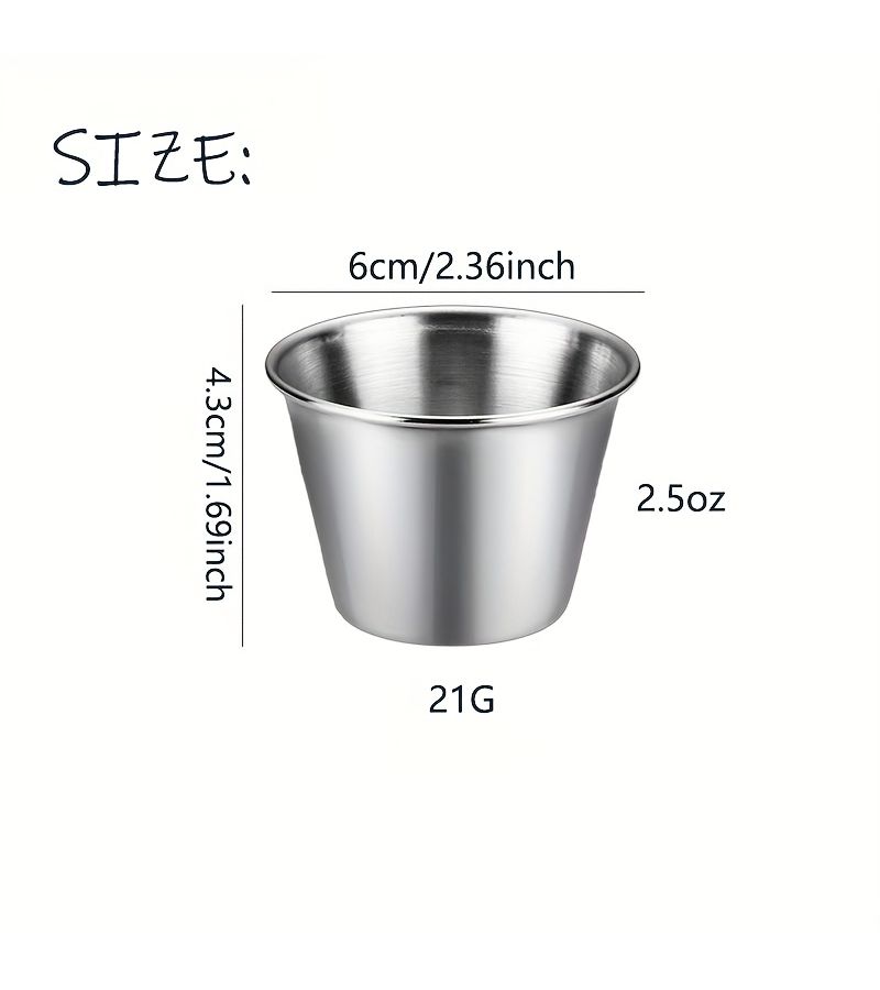 Stainless Steel Dipping Sauce Cups 6 Pack 2.5 Oz Reusable Metal Plates - Image 3