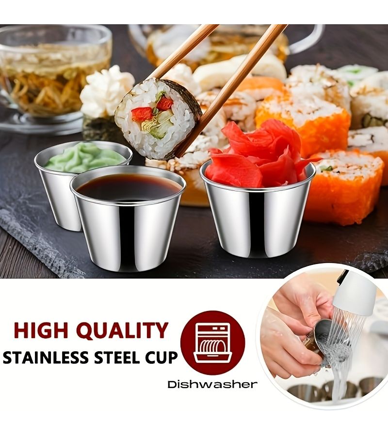 Stainless Steel Dipping Sauce Cups 6 Pack 2.5 Oz Reusable Metal Plates - Image 2
