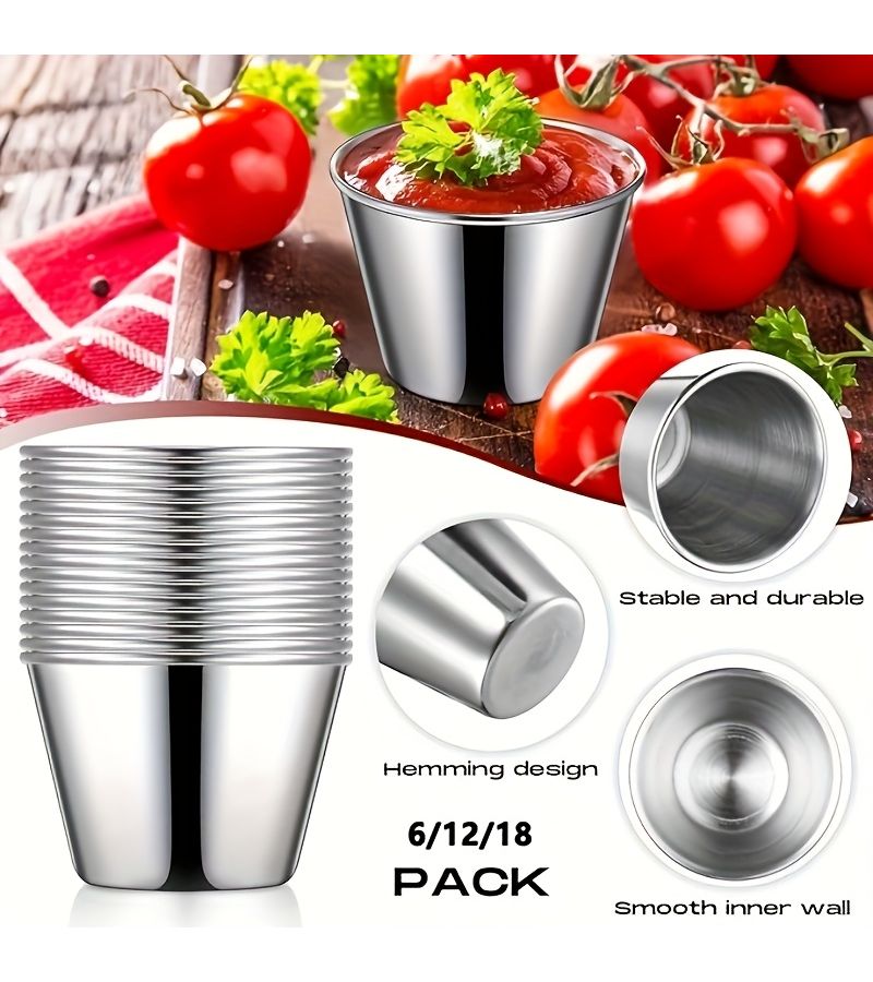 Stainless Steel Dipping Sauce Cups 6 Pack 2.5 Oz Reusable Metal Plates - Image 1