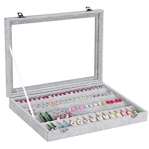 AUTOARK Ice Velvet Clear Lid 55 Pairs Earring Tray Showcase Display Organizer,AJ-024 - Image 1