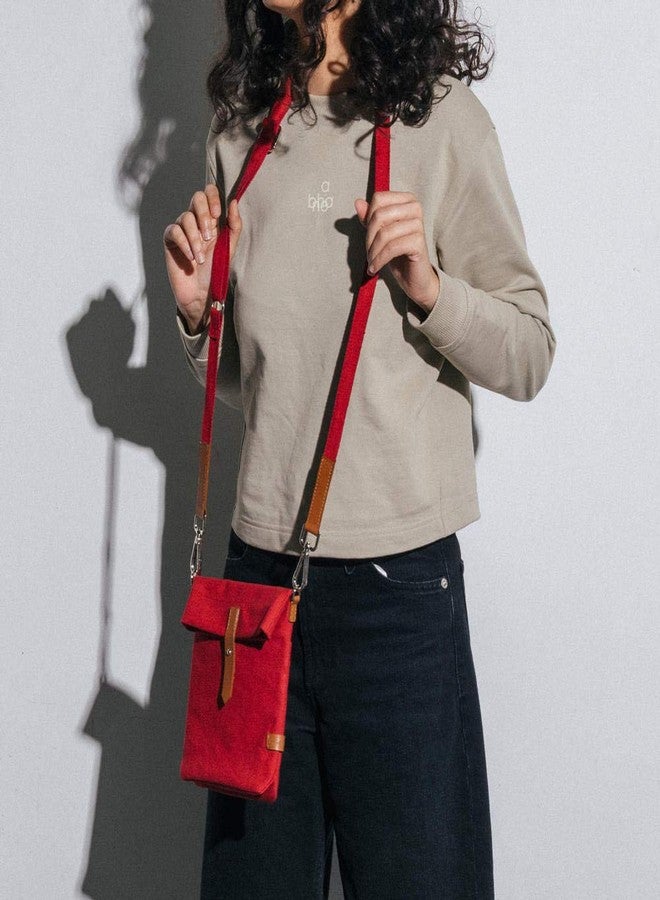 DailyObjects Unisex Scout Sling Crossbody Bag| Solid Crimson Red Canvas Purse With Internal & External Pockets| Leather Cufflink Closure With Adjustable Cotton Strap| Storage Space For Essentials - Image 3