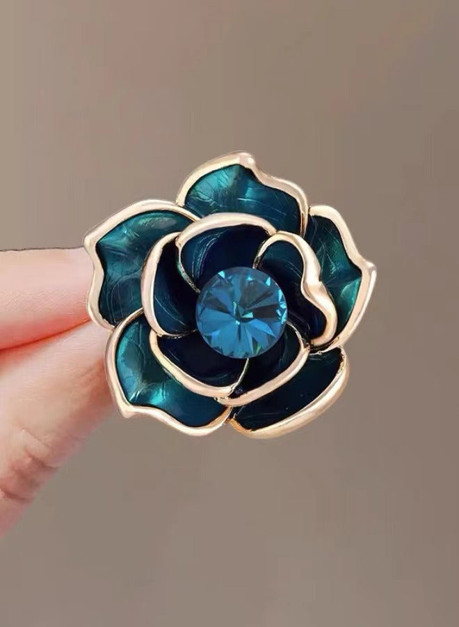 High end Peacock Blue Mountain Camellia Brooch - Image 3