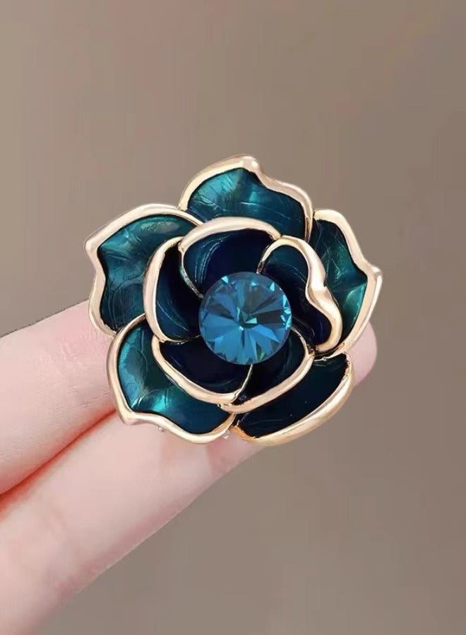 High end Peacock Blue Mountain Camellia Brooch - Image 2