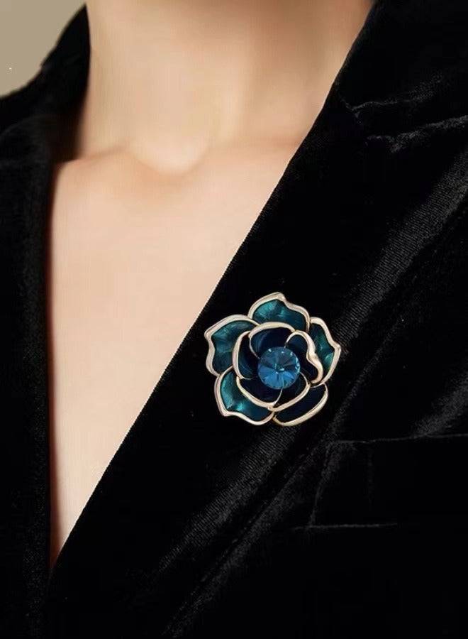 High end Peacock Blue Mountain Camellia Brooch - Image 4