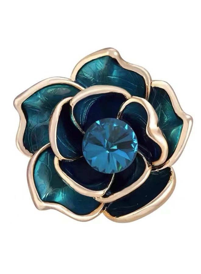 High end Peacock Blue Mountain Camellia Brooch - Image 1