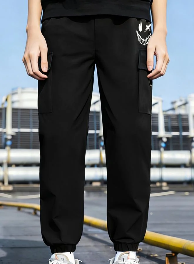 Take Two  Boys Black Cargo Pants With Smile Graphic for Men | Best Price UAE