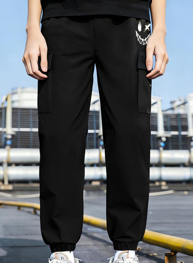 Take Two Boys Black Cargo Pants With Smile Graphic - Image 5