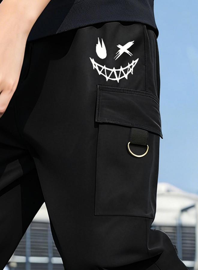 Take Two Boys Black Cargo Pants With Smile Graphic - Image 4