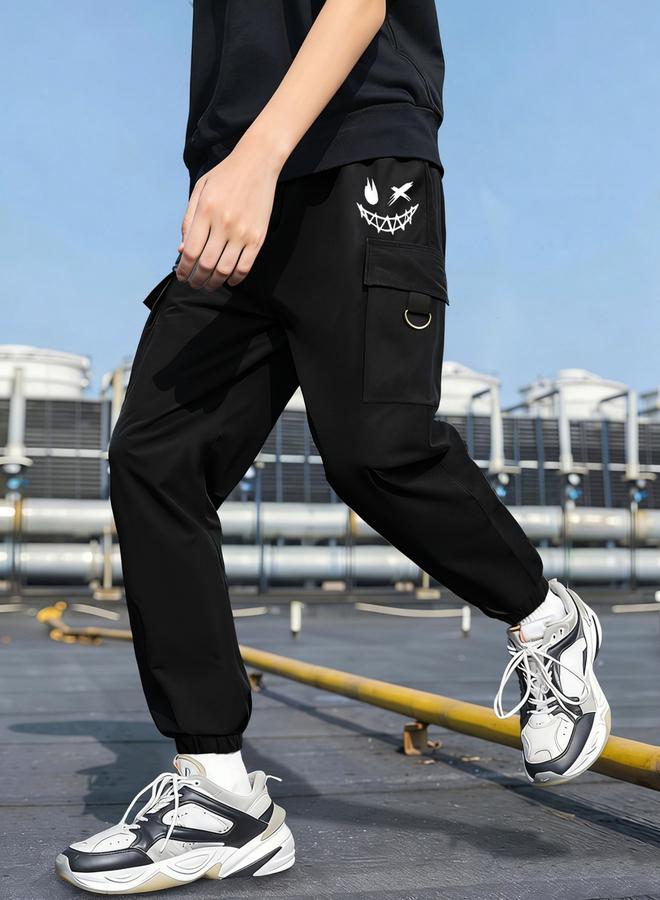 Take Two Boys Black Cargo Pants With Smile Graphic - Image 2