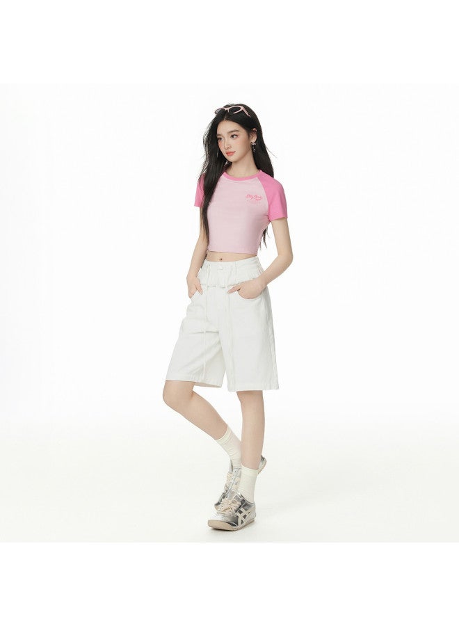 EPTISON Women's Short Sleeve T-shirt 2025 Summer New Retro Sporty Letter Print Slim Fit Cropped Raglan Top - Image 4